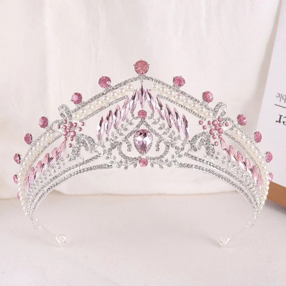 Princess Pink Crown, Silver Crystal Tiara, Pageant, Cosplay, Prom, Birthday Gift - Picture 1 of 1